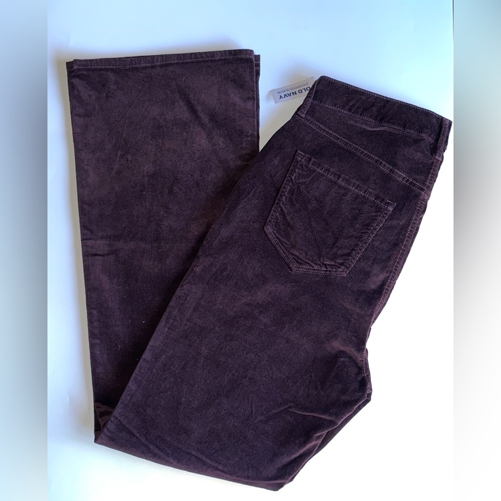 Old Navy Plum Velvet Higher High-Rise Flare Jeans Secret-Smooth Pockets Purple - Picture 2 of 14